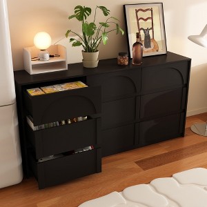 Famapy Black 9 Drawer Concealed Handle Arch Pattern Decor Dresser Sideboard Chest Storage Cabinet - 1 of 4