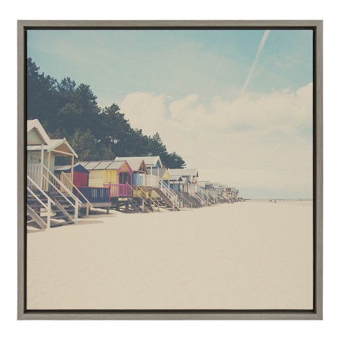 Kate and Laurel Sylvie Beach Hut 1 Framed Canvas by Laura Evans, 22x22, Gray