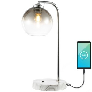 20" Ada Industrial Contemporary Iron/Glass LED Task Lamp with USB Charging Port Chrome/Smoke Gray (Includes LED Light Bulb) - JONATHAN Y - 1 of 4