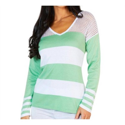Women's Crochet V-Neck Sweater - Angel Apparel