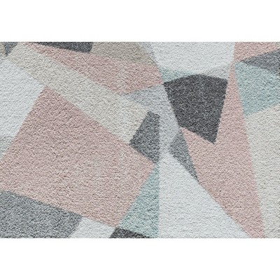 Misty Grey Geometric Synthetic 30" Round Area Rug