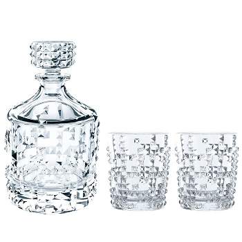 Nachtmann Punk Crystal Glass Decanter and 2 Whiskey Tumblers, Set of 3,26 oz.