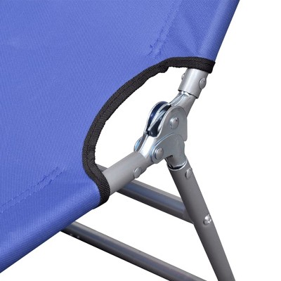Blue Folding Chaise Lounger with Cushions and Steel Frame