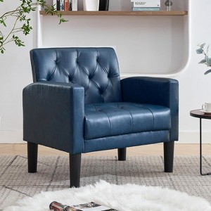 TYBOATLE Tufted Black Leather Accent Chair, Mid-Century Armchair for Office, Living Room, Bedroom - 1 of 4