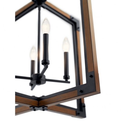 Modern Black and Auburn 4-Light Pendant with Glass Accents