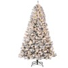 4.5-9Ft Christmas Tree, Snow Flocked PVC Xmas Tree with Warm White Lights, Foldable Metal Stand & Pine Cones, for Home Holiday Decor, Green & White - 2 of 4
