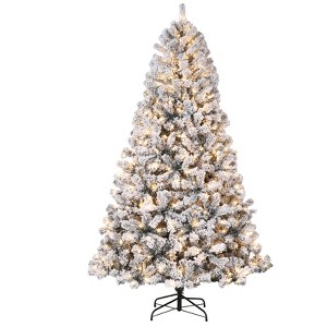 COZONY 4.5ft-9ft Pre-lit Snow Flocked Artificial Christmas Tree, Full Body Shaped Pine with Metal Stand - 1 of 4