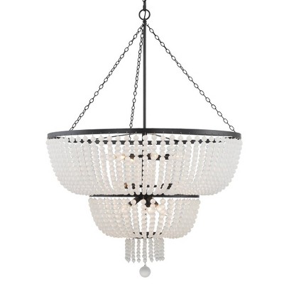 Matte Black and Frosted Glass Beaded 12-Light Chandelier