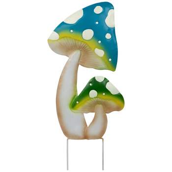 Northlight Double Spotted Mushrooms Outdoor Garden Stake - 16" - Blue and Green