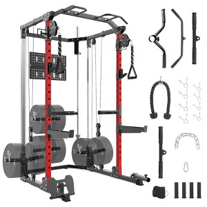 Power Cage, Multi-Function Squat Rack with Dual Independent Pulley System, with Adjustable Cable Crossover System and Training Attachment - 1 of 4