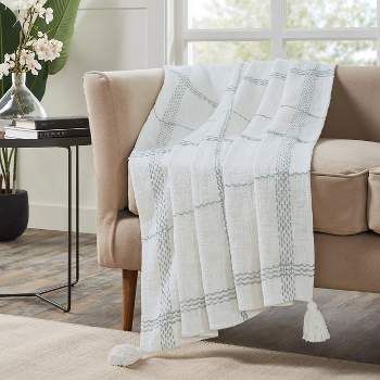 Kate Aurora Berkshire Cotton Plaid Fringed Accent Throw Blanket - 50 in. W x 60 in. L