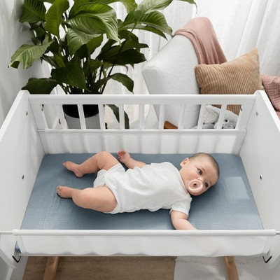 Pacific Blue Cotton Muslin Fitted Bassinet Sheet