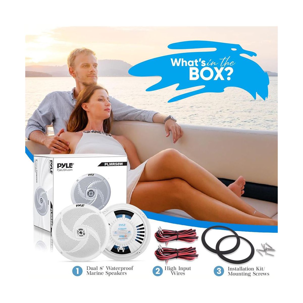 Pyle 8'' Low-Profile Marine Speakers - Waterproof, 2-Way Full Range - thumbnail 2