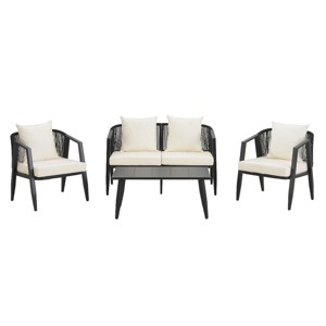 4 Piece Modern Poolside Seating Set,Woven Rope Back Outdoor Patio Conversation Set,Metal Garden Furniture Set with Cushions-Coolbibila - 1 of 4