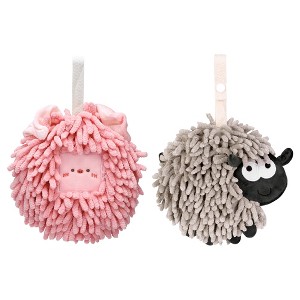 REGALWOVEN Cute Decorative Funny Sheep Shape Fast Drying Hanging Hand Towels 7" x 7" 2 Pcs - 1 of 4