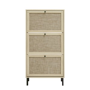 TiramisuBest Rattan 3 Door Shoe Rack, Freestanding Modern Shoe Storage Cabinet, for Entryway - 1 of 4