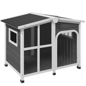 Gulches Cabin-Style Wooden Dog House for Large Dogs Outside with Openable Roof & Giant Window, Big Dog House Outdoor & Indoor, Asphalt Roof, Gray - 1 of 4