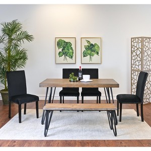 Roundhill Furniture Ashzo Dining Set, Hairpin Dining Table with 4 Chairs and Bench, 6-Piece - 1 of 4