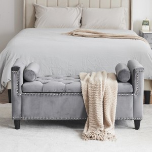 VYNXARIA Storage Bench, 44.5-Inch Queen Velvet Button Bedside Bench, Entryway Living Room with Armrests, Nailhead Trim - 1 of 4