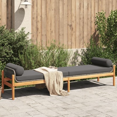 vidaXL Patio Bench with Cushion Gray Poly Rattan Acacia
