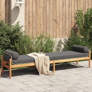 vidaXL Patio Bench with Cushion Gray Poly Rattan Acacia - 1 of 4