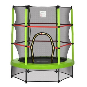 SEVOBAL 5FT Kids Trampoline with Enclosure Net Safety Pad and Steel Frame for Indoor Outdoor Toddler Round Bouncer, Green, 55"*55"*62.25" - 1 of 4