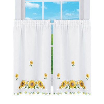 Collections Etc Pretty Sunflower Embroidered Café Kitchen Curtains