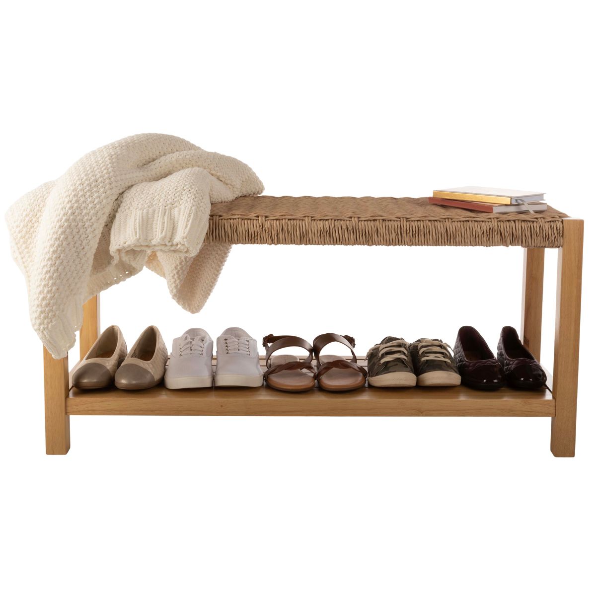 Alaterre Furniture Bench with Handcrafted Woven Rope Seat - Newport 40 in. Wood Bench with Storage Shelf for Entryway or Bedroom - thumbnail 7