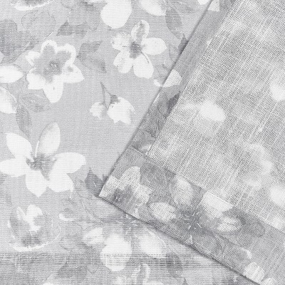 Gray Floral Light Filtering Sheer Rod Pocket Curtain Panels, 54" x 84" Set of 2