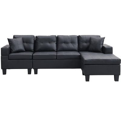 NicBex L-Shaped Convertible Sectional Sofa with Chaise and 2 Cup Holders for Living Room,Apartment,Office,Black