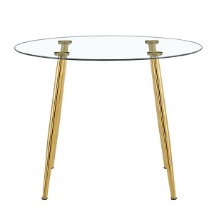 Vynxaria 40" Gold & Glass Round Coffee Tables - Modern Minimalist Dining Set - 1 of 4