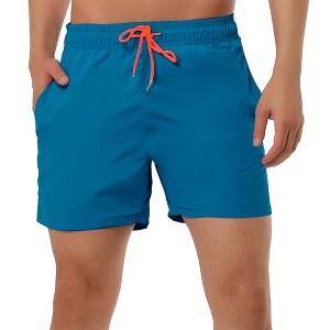 Lars Amadeus Men's Summer Beach Solid Color Mesh Lining Drawstring Waist Swim Shorts - 1 of 4