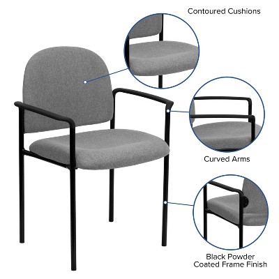 Gray Fabric Stackable Steel Side Reception Chair with Arms