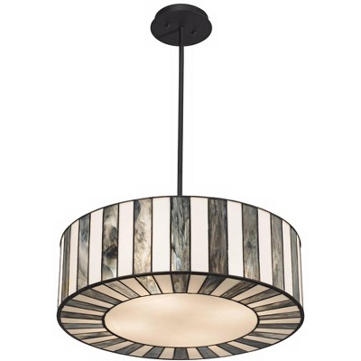 Tiffany-Inspired Black and White Striped Drum Pendant Light