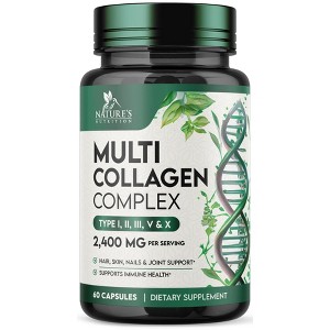 Collagen Peptides for Women & Men Hydrolyzed Supplement Hair Skin Nails Support - 60 Capsules By Nature's Nutrition - 1 of 4