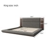 Queen/King Size Floor Upholstered Platform Bed Frame with Upholstered Headboard and Bedside Table, No Box Spring Needed, Grey-ModernLuxe - 3 of 4