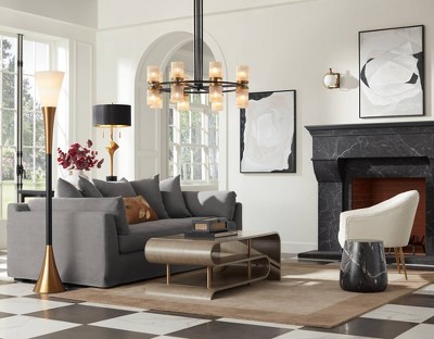 Elegant Black and Brass Torchiere Floor Lamp with Frosted Glass