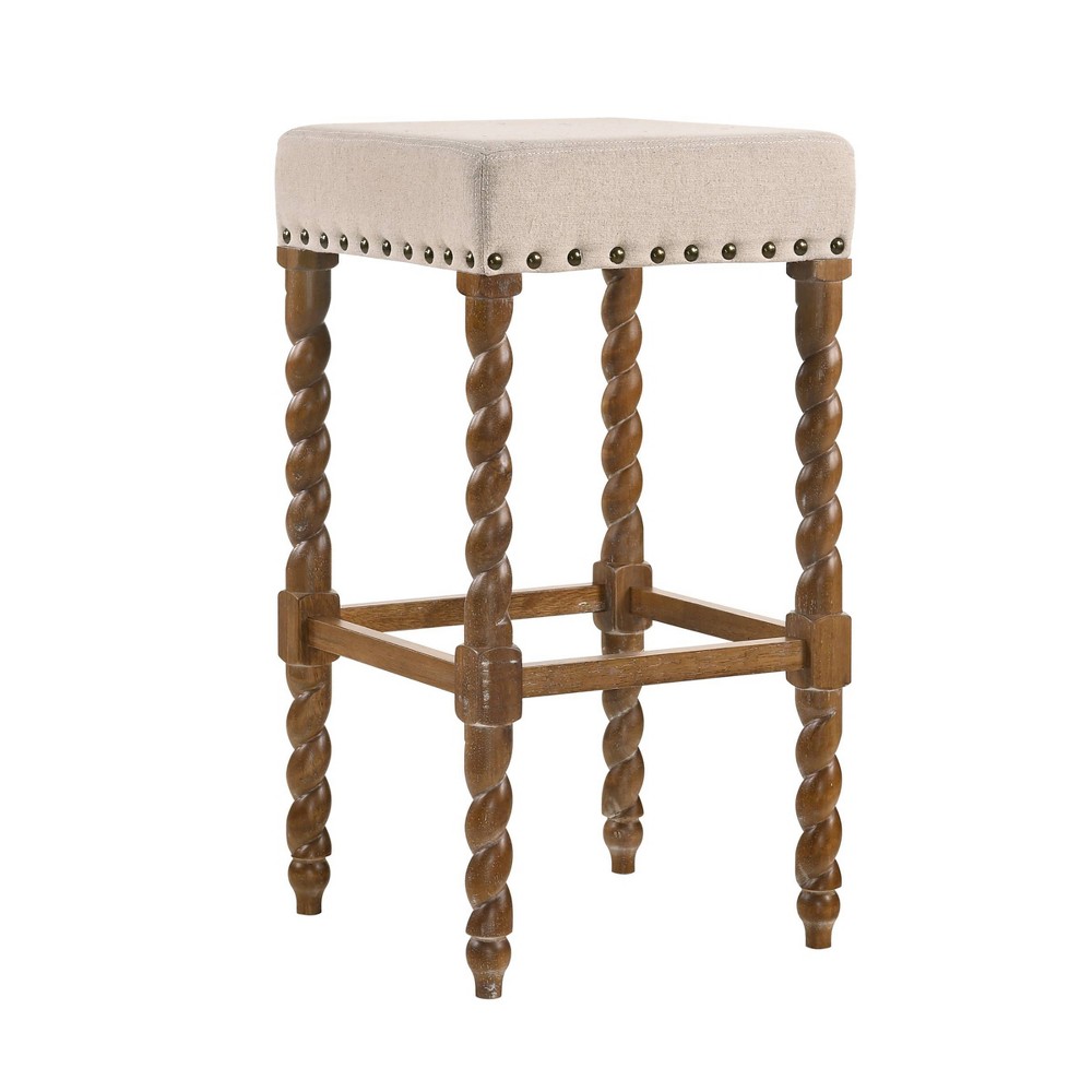 Carolina Living 30" Cadmus Barstool Natural Oak: Upholstered Seat, Antique Brass Trim