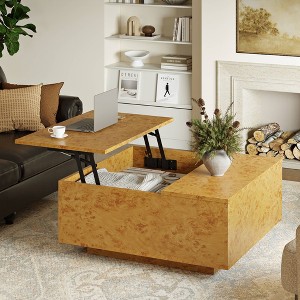 WOWLIVE Lift Top Coffee Table with Hidden Storage,Wooden Square cocktail table for Living Room,Walnut - 1 of 4