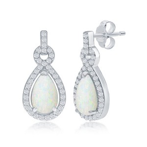 Opalata Sterling Silver White Opal Pearshaped with CZ Border Earrings - White - 1 of 2