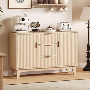 47.2" Modern Fluted Sideboard Buffet Cabinet,Wooden Storage Cabinet with 3 Drawers,2 Doors & Adjustable Shelves,White - 1 of 4