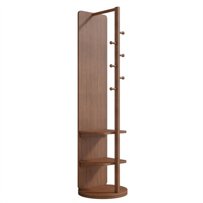 Walnut Freestanding Full Length Mirror with Storage Rack