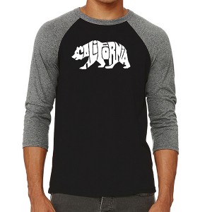 LA Pop Art Men's Raglan Baseball Word Art T-shirt - California Bear Black/Grey Small - 1 of 4