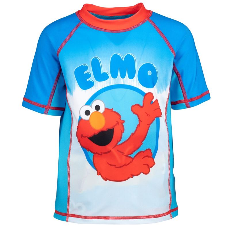 Sesame Street Oscar the Grouch Grover Elmo Sunsuit Rash Guard and Swim Trunks 3 Piece Swimsuit Set Toddler, 2 of 8