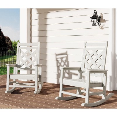 Coucheta Rocking Chair Set of 2 - Oversized Outdoor Rockers with Wood Look, All-Weather HDPE (380lb Capacity)