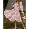 Women's Square Neck Floral Midi Dress Casual Ruffle Long Sleeve Party Dresses - 3 of 4