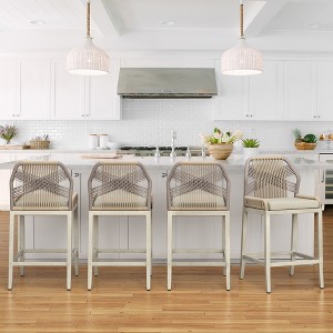 Arceso Outdoor Bar Stools, Rattan Outdoor Counter Height Bar Stools Set of 4, 26.5" H Woven Rope Patio Bar Chairs with Aluminum Legs for Kitchen - 1 of 4