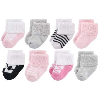 Luvable Friends Baby Girl Newborn and Baby Terry Socks, Pink Black Ballet