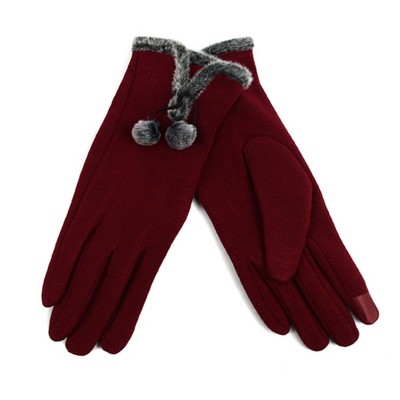 Women's Stylish Touch Screen Gloves with Fur Trim & Fleece Lining