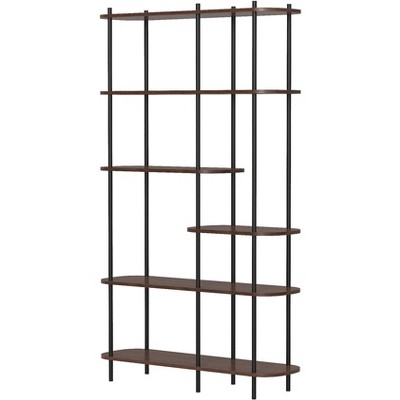 Nordlys 6-Tier Modern Metal and Brown Wood Bookshelf Modern Design Style Living Room